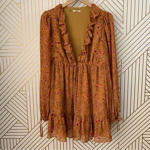 Tularosa Revolve Mobey Mini Dress in Lafayette Floral chiffon ruffle semi sheer